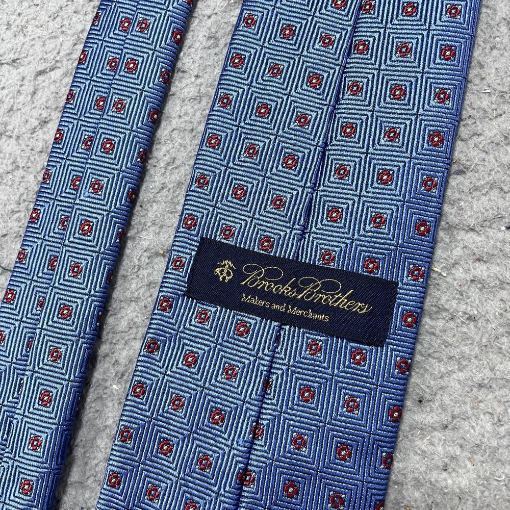 Brooks Brothers Tie Mens One Size‎ Blue Geometric Classic Width Silk Necktie - Picture 3 of 7
